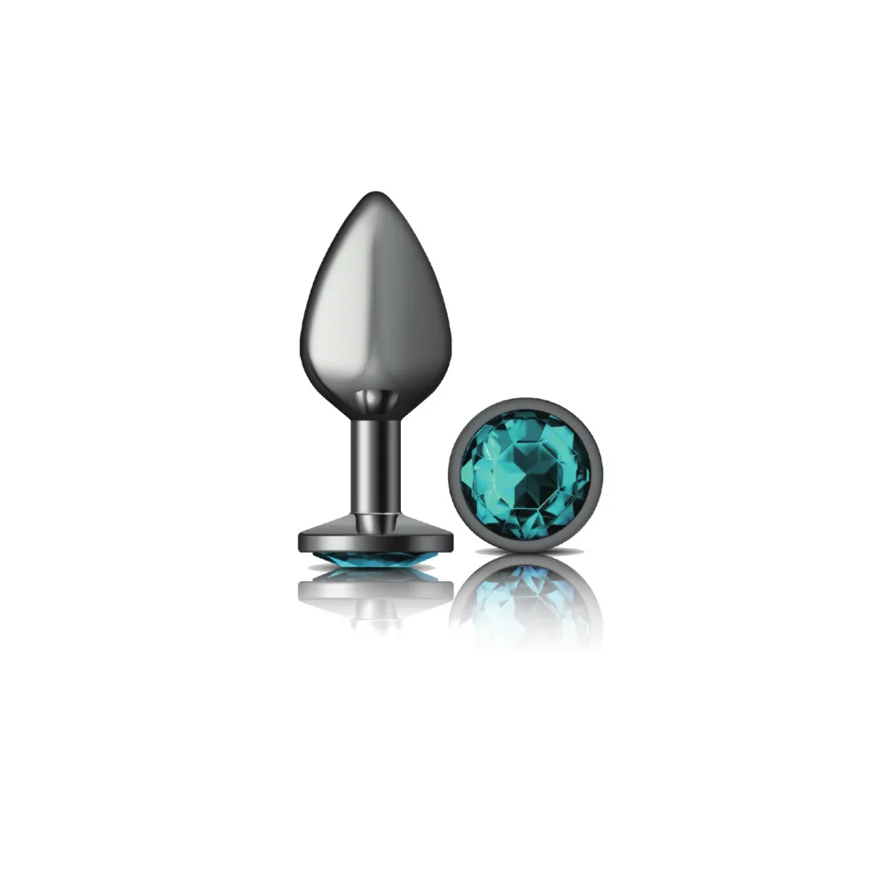 Teal Round Gem Gunmetal Metal Plug - Md Anal Play Viben