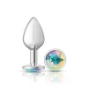 Clear Iridescent Round Gem Silver Metal Plug - Md Anal Play Viben