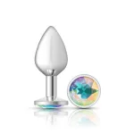 Clear Iridescent Round Gem Silver Metal Plug - Md Anal Play Viben
