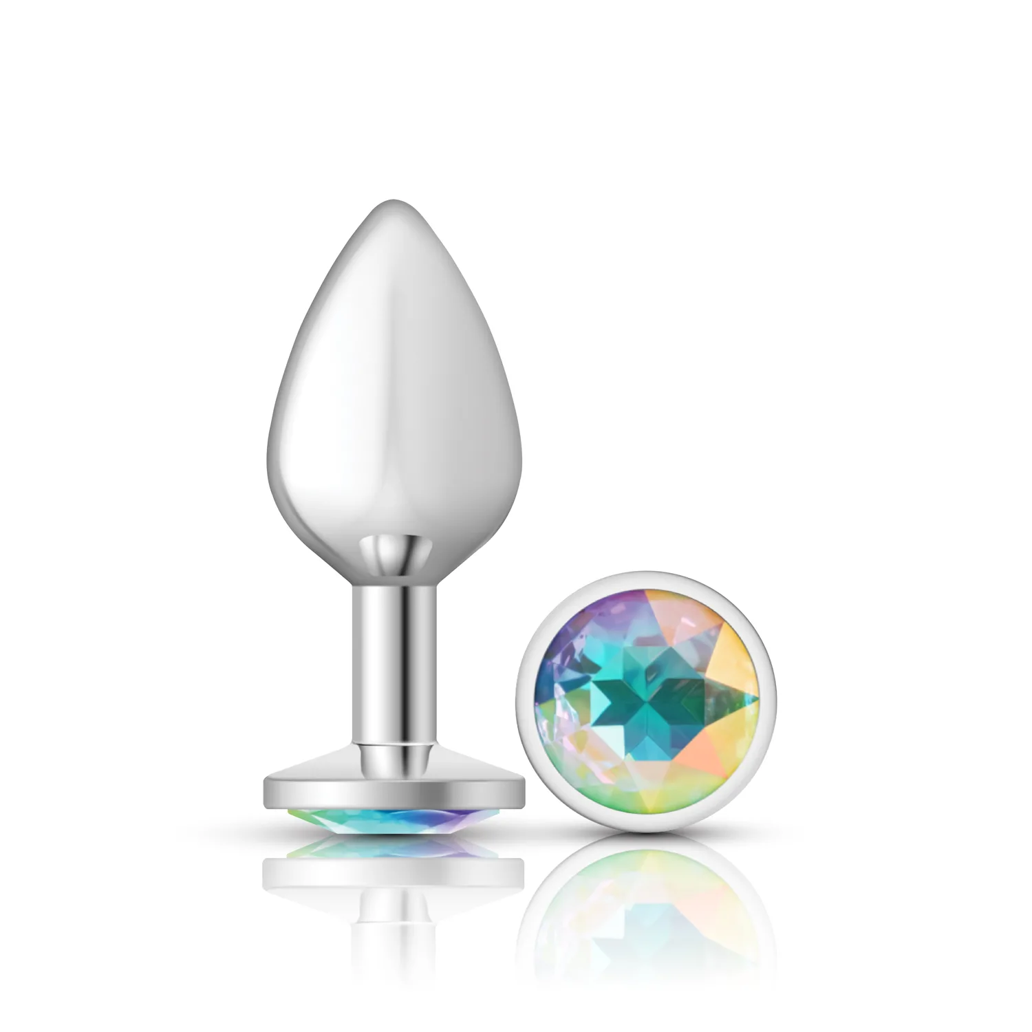 Clear Iridescent Round Gem Silver Metal Plug - Md Anal Play Viben
