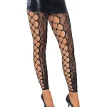 Footless Leopard Lace Crotchless Tights - Black Hosiery & Garters Leg Avenue