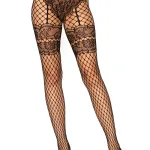 Lace French Cut Faux Garter Net Tights - One Size Black Hosiery & Garters Leg Avenue