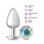 Clear Iridescent Round Gem Silver Metal Plug - Lg Anal Play Viben
