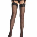 Fishnet Thigh Highs With Lace Top- One Size - Blk Hosiery & Garters Leg Avenue