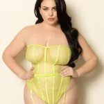 Fishnet and Strappy Elastic Teddy - Queen Size - Lime Hosiery & Garters Seven Til Midnight