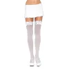 Satin Bow Opaque Thigh Highs - Queen Size - White Hosiery & Garters Leg Avenue