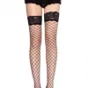 Lace Top Fence Net Thigh Highs - One Size - Black Hosiery & Garters Leg Avenue