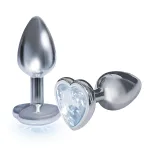 The 9's the Silver Starter Heart Bejeweled Stainless Steel Plug - Diamond Anal Play Icon Brands