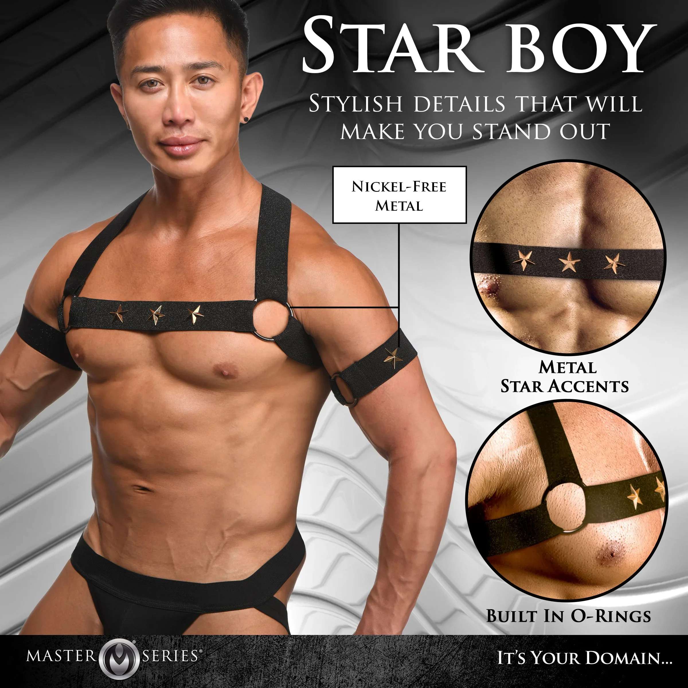 Star Boy Male Chest Harness With Arm Bands - Large/xlarge - Black Robes & Sleepwear XR Brands