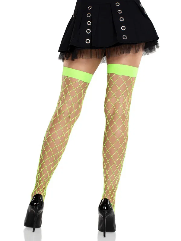 Ida Net Thigh High Stockings O/s - Neon Green Hosiery & Garters Leg Avenue