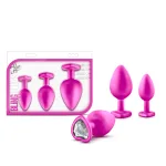 Luxe - Bling Plugs Training Kit - Pink with White Gems Anal Play Blush