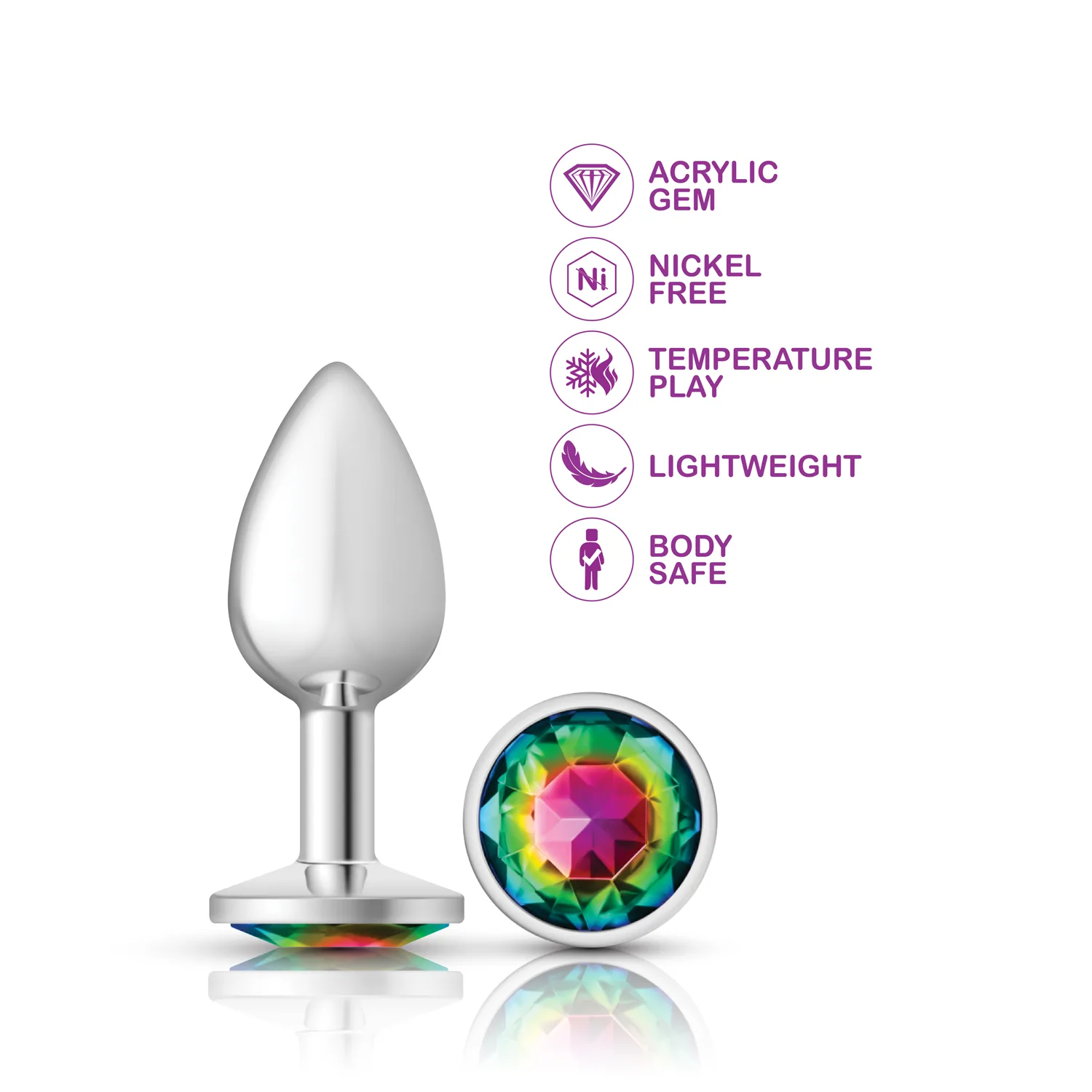 Rainbow Round Gem Silver Metal Plug - Sm Anal Play Viben