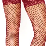 Stay Up Fishnet Thigh Highs - One Size - Burgundy Hosiery & Garters Leg Avenue