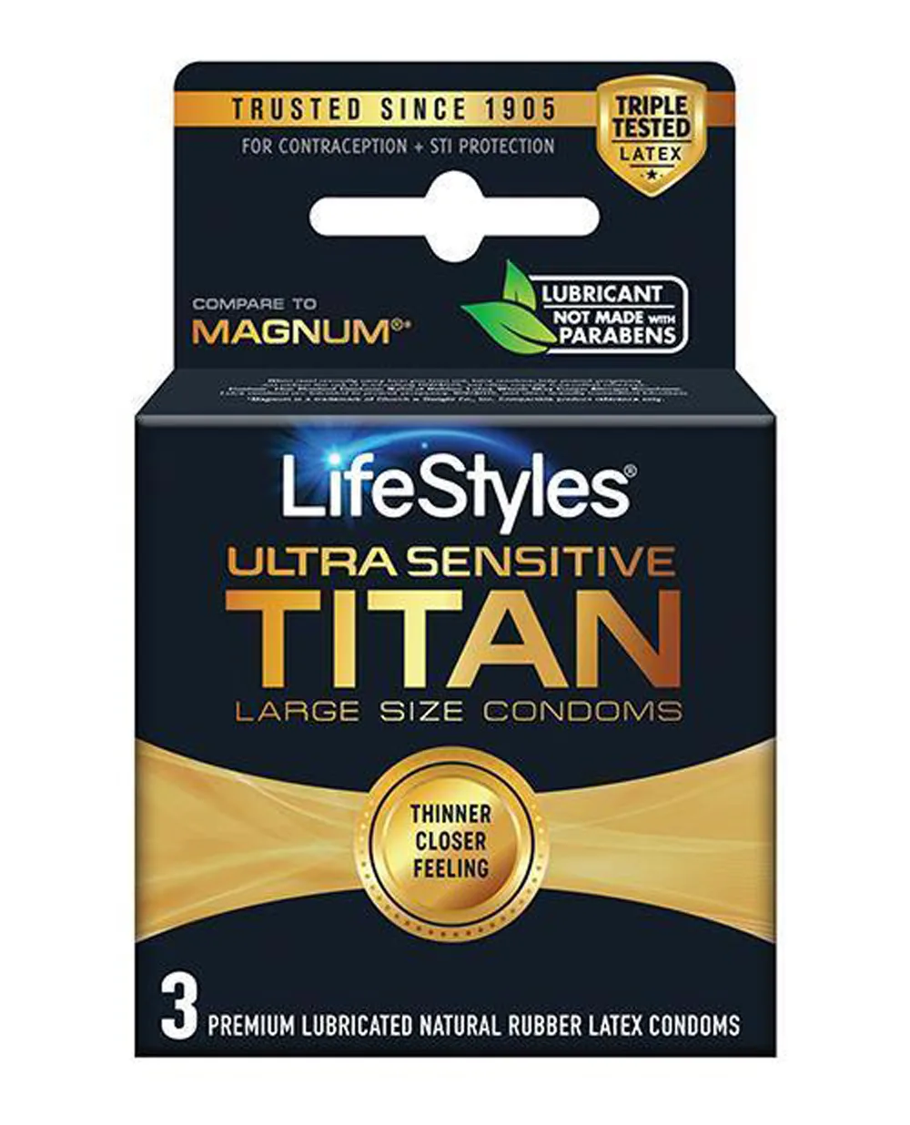 Lifestyles Ultra Sensitive Titan Large 3 Pack Lubes & Essentials Paradise Marketing