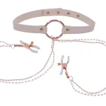 Peaches N Creame Collar With Nipple Clamps - Pink BDSM & Kink Sportsheets