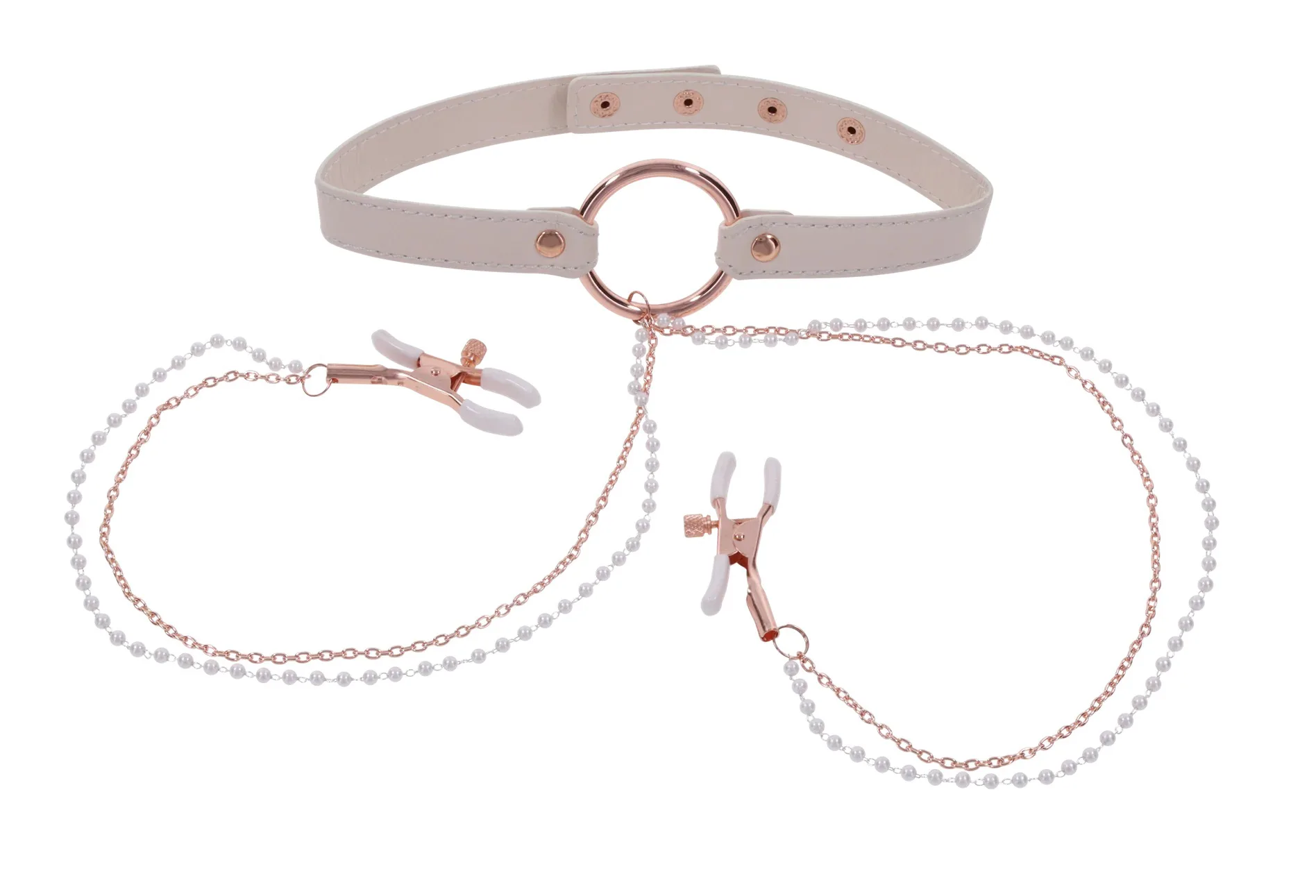 Peaches N Creame Collar With Nipple Clamps - Pink BDSM & Kink Sportsheets