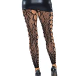 Footless Leopard Lace Crotchless Tights - Black Hosiery & Garters Leg Avenue