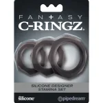 Fantasy C-Ringz Silicone Designer Stamina Set Black Enhancers Pipedream
