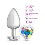 Clear Iridescent Heart Gem Silver Metal Plug - Lg Anal Play Viben