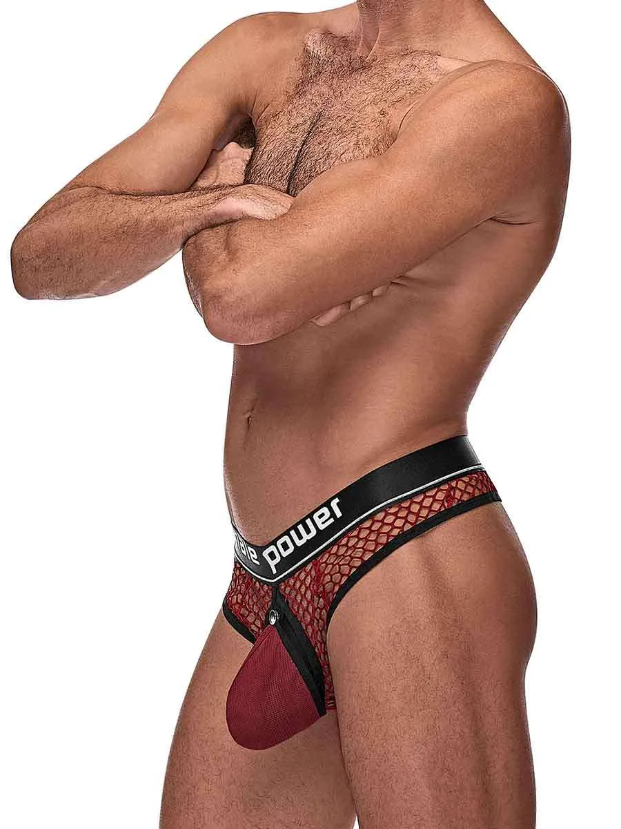 Cock Pit Net Cock Ring Thong - S/ M - Burgundy Panties & Thongs Male Power