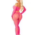 Pink 2pc Croptop and Footless Tights - Os Tights - Os Lingerie Leg Avenue