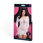 Lace Off the Shoulder Mini Dress - One Size -White Hosiery & Garters Lapdance