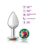 Rainbow Round Gem Silver Metal Plug - Md Anal Play Viben