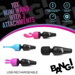 Bang - 10x Mini Wand With 3 Attachments Vibrators XR Brands
