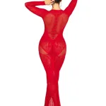 Red Lace and Net Body Con Gown - With Heart Keyhole Detail - Os Lingerie Leg Avenue