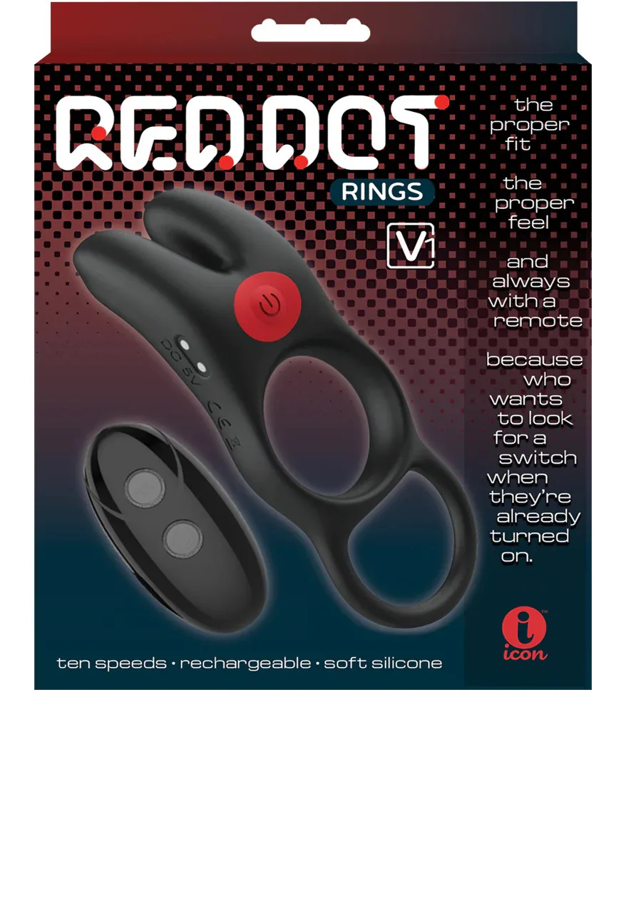 Red Dot Vibrating Cock Ring V1 With Remote - Black/red Festival & Rave Icon Brands
