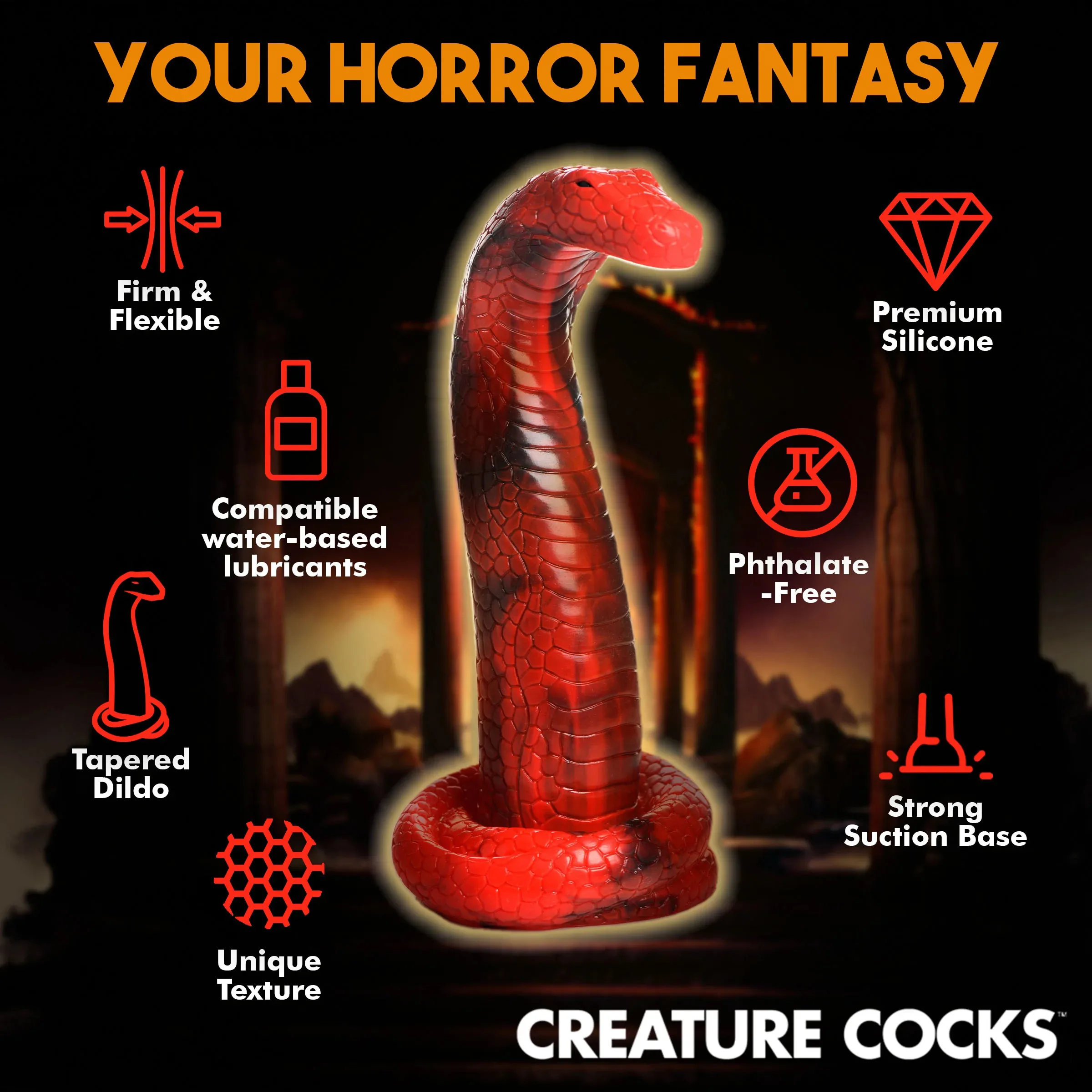 King Cobra King Cobra Silicone Dildo - Red Dildos XR Brands