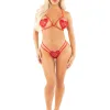 Red 2pc Heart Open Cup Bra and Dual G-String - Os Panties & Thongs Leg Avenue