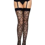 Heart Net Thigh Highs - One Size - Black Hosiery & Garters Leg Avenue