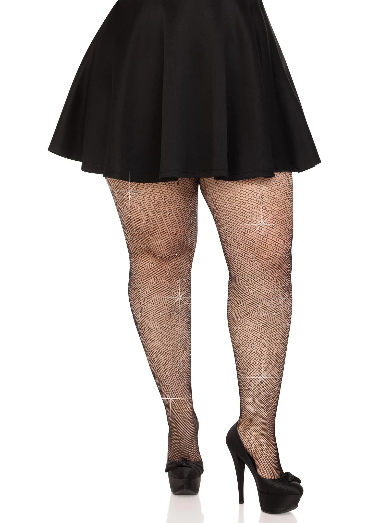 Colby Rhinestone Fishnet Tights - 1x/2x - Black Hosiery & Garters Leg Avenue