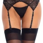 Rhinestone Garter Belt - One Size - Black Hosiery & Garters Leg Avenue