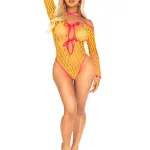 Eyelet Net Teddy With Tie-Front Keyhole Detail O/s - Neon Orange Teddies & Bodysuits Leg Avenue