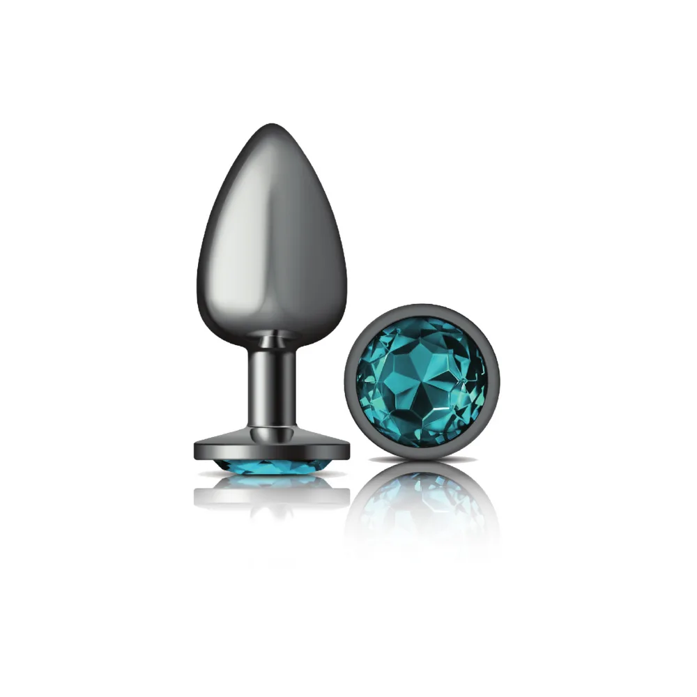 Teal Round Gem Gunmetal Metal Plug - Lg Anal Play Viben