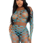 2 Pc Net Crop Top and Footless Tights - One Size - Turquoise Hosiery & Garters Leg Avenue