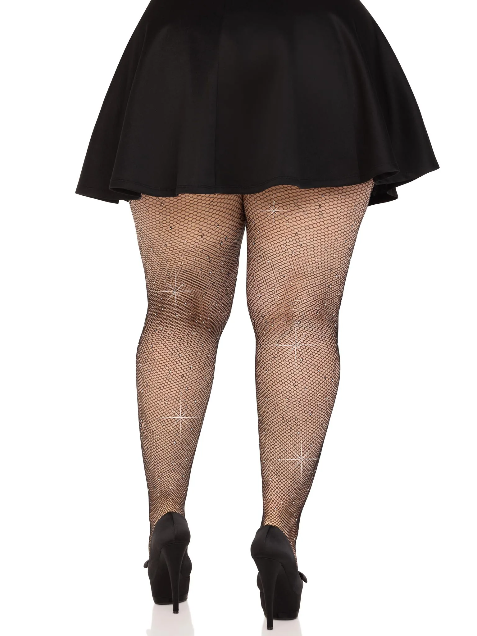 Colby Rhinestone Fishnet Tights - 1x/2x - Black Hosiery & Garters Leg Avenue