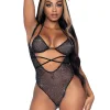 2 Pc. Rhinestone Wrap Around Bikini Top and Suspender Bodysuit - One Size - Black Teddies & Bodysuits Leg Avenue