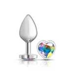 Clear Iridescent Heart Gem Silver Metal Plug - Md Anal Play Viben