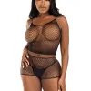 2 Pc Net Tank Top With Boy Shorts - One Size - Black Lingerie Leg Avenue