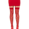 Heart Net Thigh Highs - One Size - Red Hosiery & Garters Leg Avenue