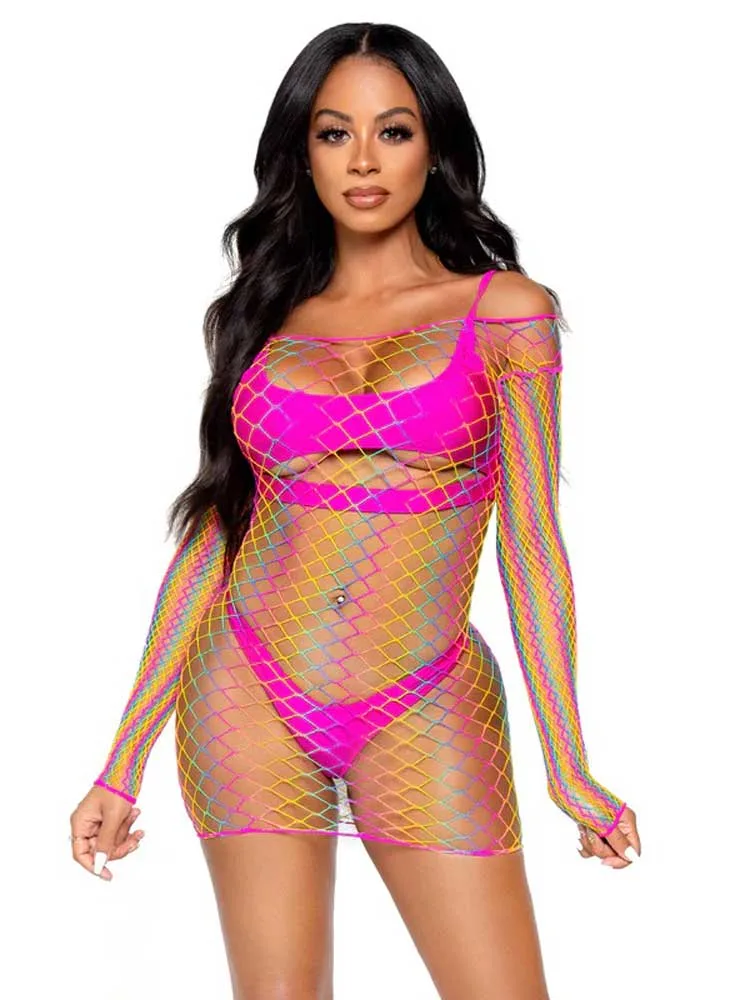Pretty in Paradise Rainbow Mini Dress - One Size - Rainbow Hosiery & Garters Leg Avenue