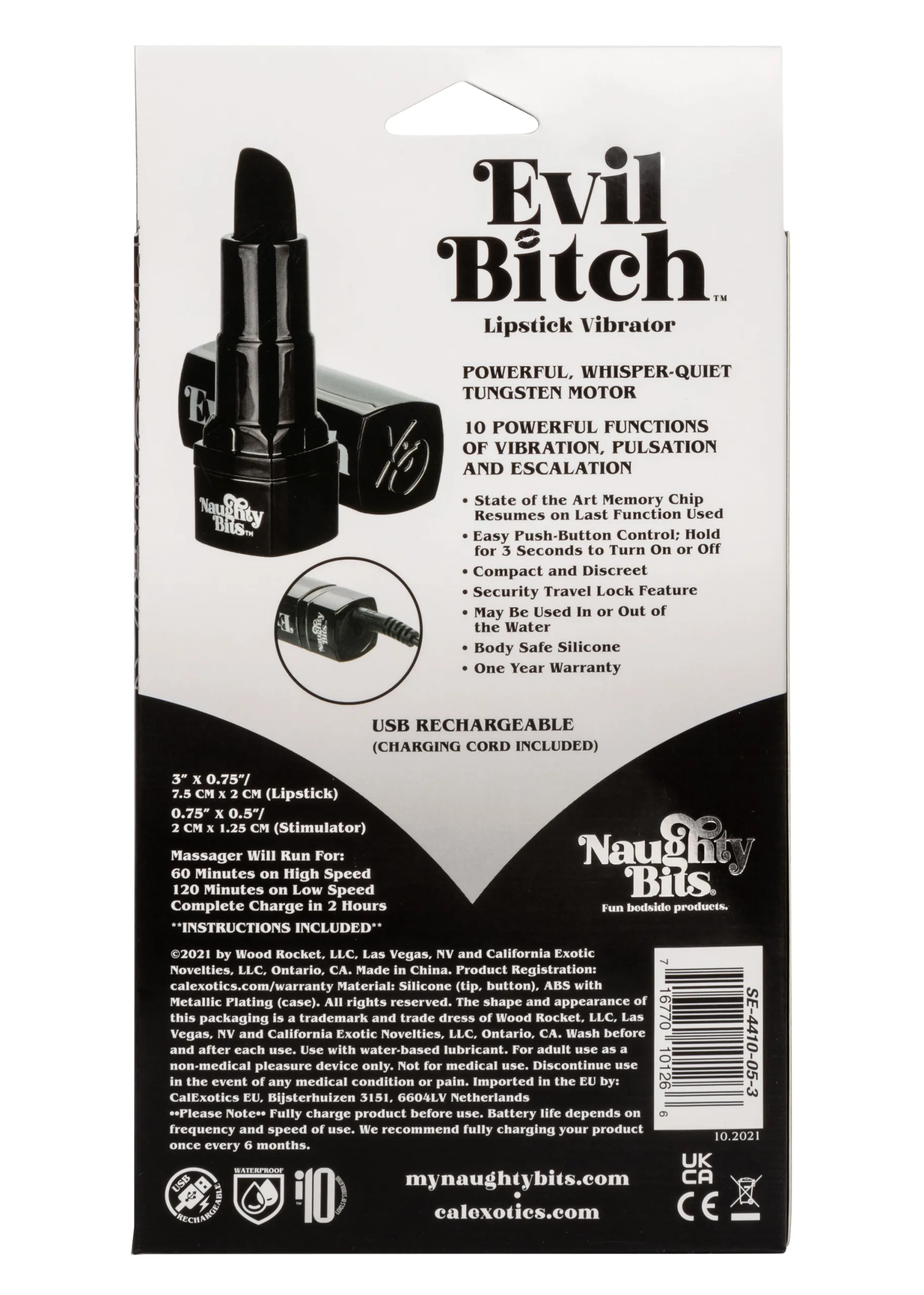 Naughty Bits Evil Bitch Lipstick Vibrator - Black Festival & Rave CalExotics
