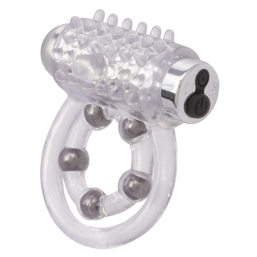 Maximus Enhancement Ring 5 Stroker Beads Rechargeable Clear Vibrators CalExotics