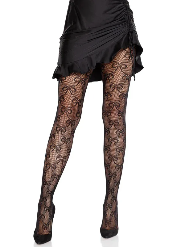 Bow Babe Net Tights O/s - Black Hosiery & Garters Leg Avenue