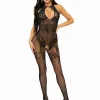 Rhinestone Lace and Net Bodystocking - One Size - Black Hosiery & Garters Leg Avenue
