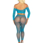 Rhinestone Fishnet Crop Top and Footless Tights O/s - Neon Blue Hosiery & Garters Leg Avenue