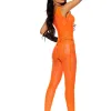 Crochet Footless Bodystocking With Open Crotch - One Size - Orange Teddies & Bodysuits Elegant Moments
